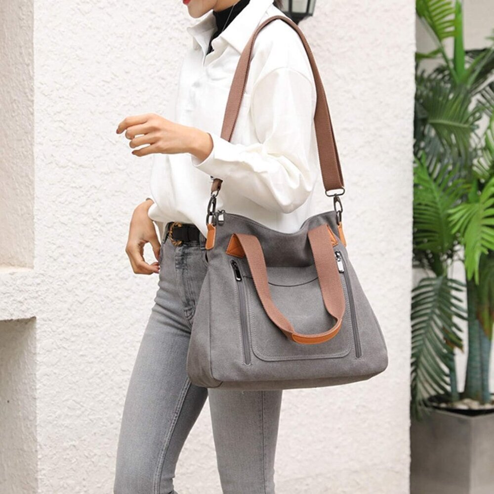 Women's Canvas Tote Bag Work Shoulder Crossbody Bags Vintage Multi-pocket Handba - Picture 2 of 7